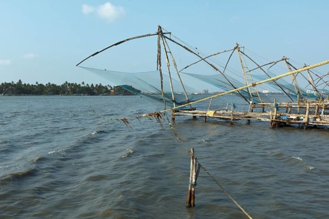 Kochi chinese fishnets on sunset. Fort Kochin