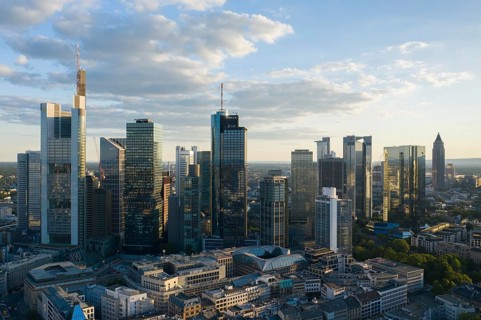 AERIAL Drone View over Frankfurt am Main