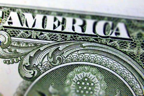 Macro of one dollar note strongly enlarged with special effect Tilt Shift