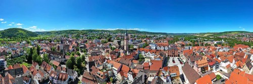 Aerial panorama of Tauberbischofsheim with the Historic Church of Saint Martin