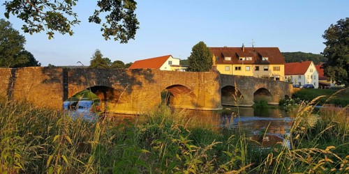 Tauber bridge by Balthasar Neumann in Tauberrettersheim. Roettingen