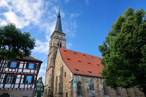 The town hall of Schwabach and the town church of St. John and St. Martin. Schwabach