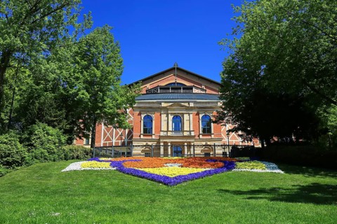 The Festspielhaus with colourful flowerbeds in the centre of Bayreuth. Bayreuth