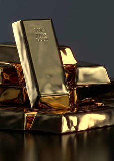Gold bar lying on a dark background. 3D rendering. Illustration