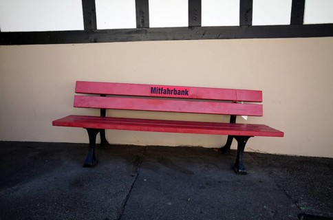 Red Carpool bench