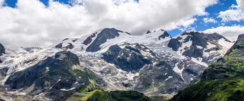 Panoramic photo of melting rock glacier melting due to climate change global warming