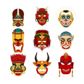 Vector tribal masks set