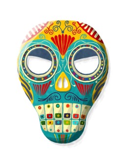 Dia de los Muertos sugar skull mask in watercolor style over white