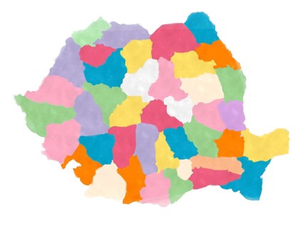 Romania map in watercolors over white background