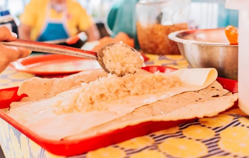 View of the traditional Quesillo with pickled onion