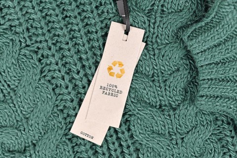 Cotton fabric with label saying '100% recycled fabric'