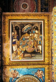 Sri Krishna Janaki Ramar Hanuman Painting on the ceiling in the Ilayathangudi clan temple in chettinad