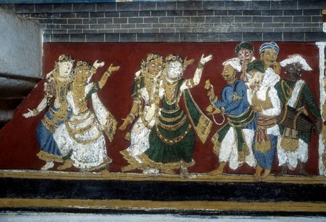 18th century Ramayana epic murals fresco painting on Bodi Zamin palace walls in Bodinayakanur