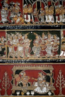 18th century Ramayana epic murals fresco painting on Bodi Zamin palace walls in Bodinayakanur