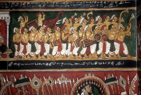 18th century Ramayana epic murals fresco painting on Bodi Zamin palace walls in Bodinayakanur