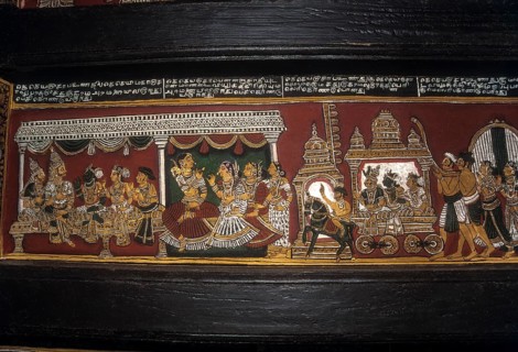 18th century Ramayana epic murals fresco painting on Bodi Zamin palace walls in Bodinayakanur