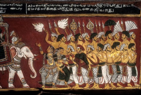 18th century Ramayana epic murals fresco painting on Bodi Zamin palace walls in Bodinayakanur