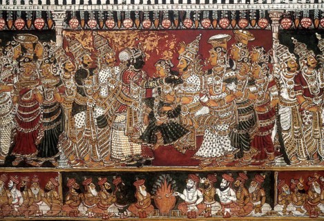 18th century Ramayana epic murals fresco painting on Bodi Zamin palace walls in Bodinayakanur