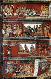 18th century Ramayana epic murals fresco painting on Bodi Zamin palace walls in Bodinayakanur