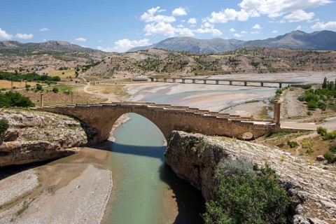 Historical and new Cendere Bridge in Adiyaman Province