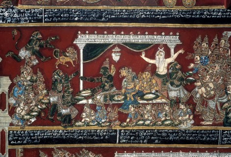 18th century Ramayana epic murals fresco painting on Bodi Zamin palace walls in Bodinayakanur