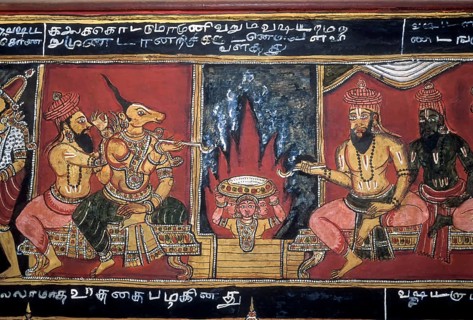 18th century Ramayana epic murals fresco painting on Bodi Zamin palace walls in Bodinayakanur