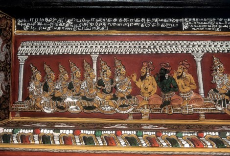18th century Ramayana epic murals fresco painting on Bodi Zamin palace walls in Bodinayakanur