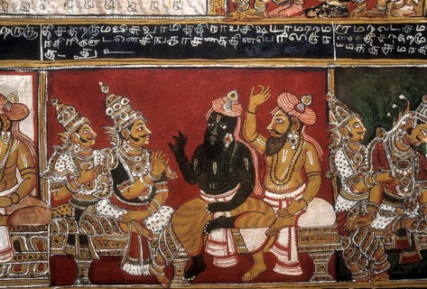 18th century Ramayana epic murals fresco painting on Bodi Zamin palace walls in Bodinayakanur