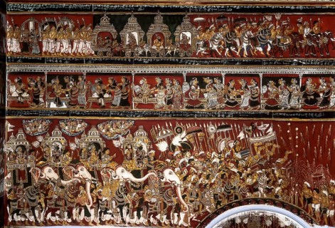 18th century Ramayana epic murals fresco painting on Bodi Zamin palace walls in Bodinayakanur