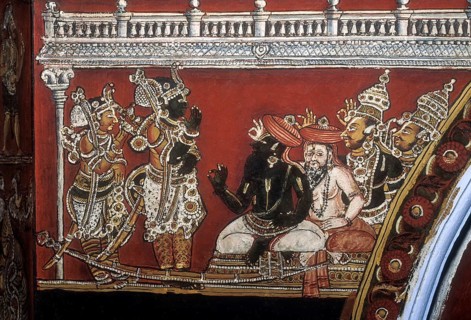 18th century Ramayana epic murals fresco painting on Bodi Zamin palace walls in Bodinayakanur