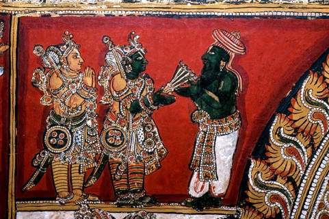 18th century Ramayana epic murals fresco painting on Bodi Zamin palace walls in Bodinayakanur