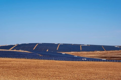 Solar panels on field for solar energy near Sanliurfa