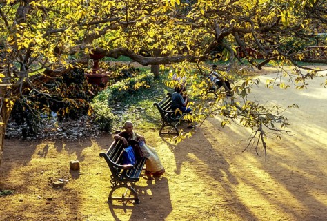A woman sitting relaxed in evening golden light