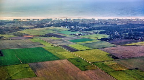 View over fields and meadows