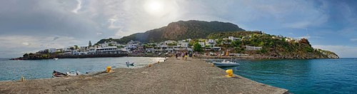 Port panorama with view of the town and island