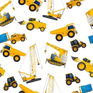 Watercolor seamless pattern with industrial heavy machinery on white background