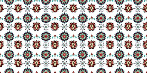 Ikat folklore ornament with floral motif. Vector seamless pattern design