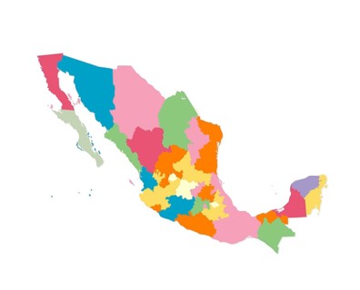 Mexico map in watercolors over white background