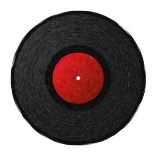 Watercolor style drawing of a vintage record disk against white background