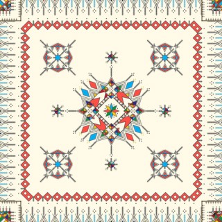 Decorative geometric repeating pattern inspired by Al-Qatt Al-Asiri traditional paintings