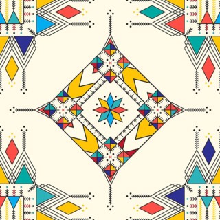 Decorative geometric repeating pattern inspired by Al-Qatt Al-Asiri traditional paintings
