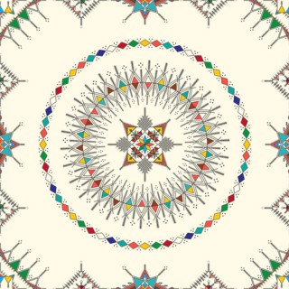 Decorative geometric repeating pattern inspired by Al-Qatt Al-Asiri traditional paintings