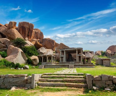 Ancient ruins in Hampi. Hampi Bazaar