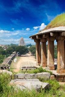Ancient ruins in Hampi. Hampi Bazaar