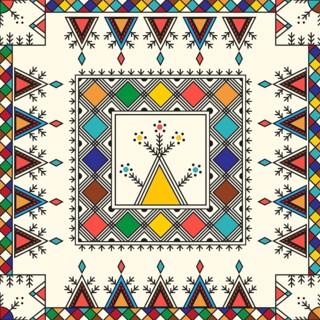 Decorative geometric repeating pattern inspired by Al-Qatt Al-Asiri traditional paintings