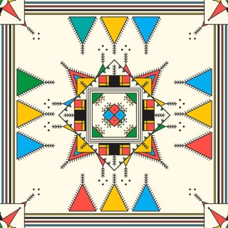 Decorative geometric repeating pattern inspired by Al-Qatt Al-Asiri traditional paintings