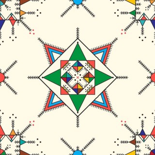 Decorative geometric repeating pattern inspired by Al-Qatt Al-Asiri traditional paintings