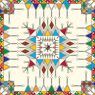 Decorative geometric repeating pattern inspired by Al-Qatt Al-Asiri traditional paintings