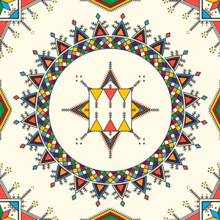 Decorative geometric repeating pattern inspired by Al-Qatt Al-Asiri traditional paintings
