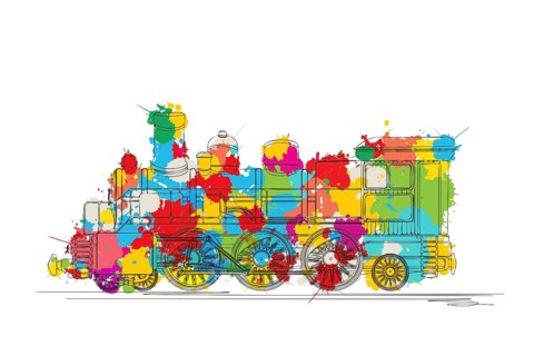 Steam locomotive sketch over colored spots